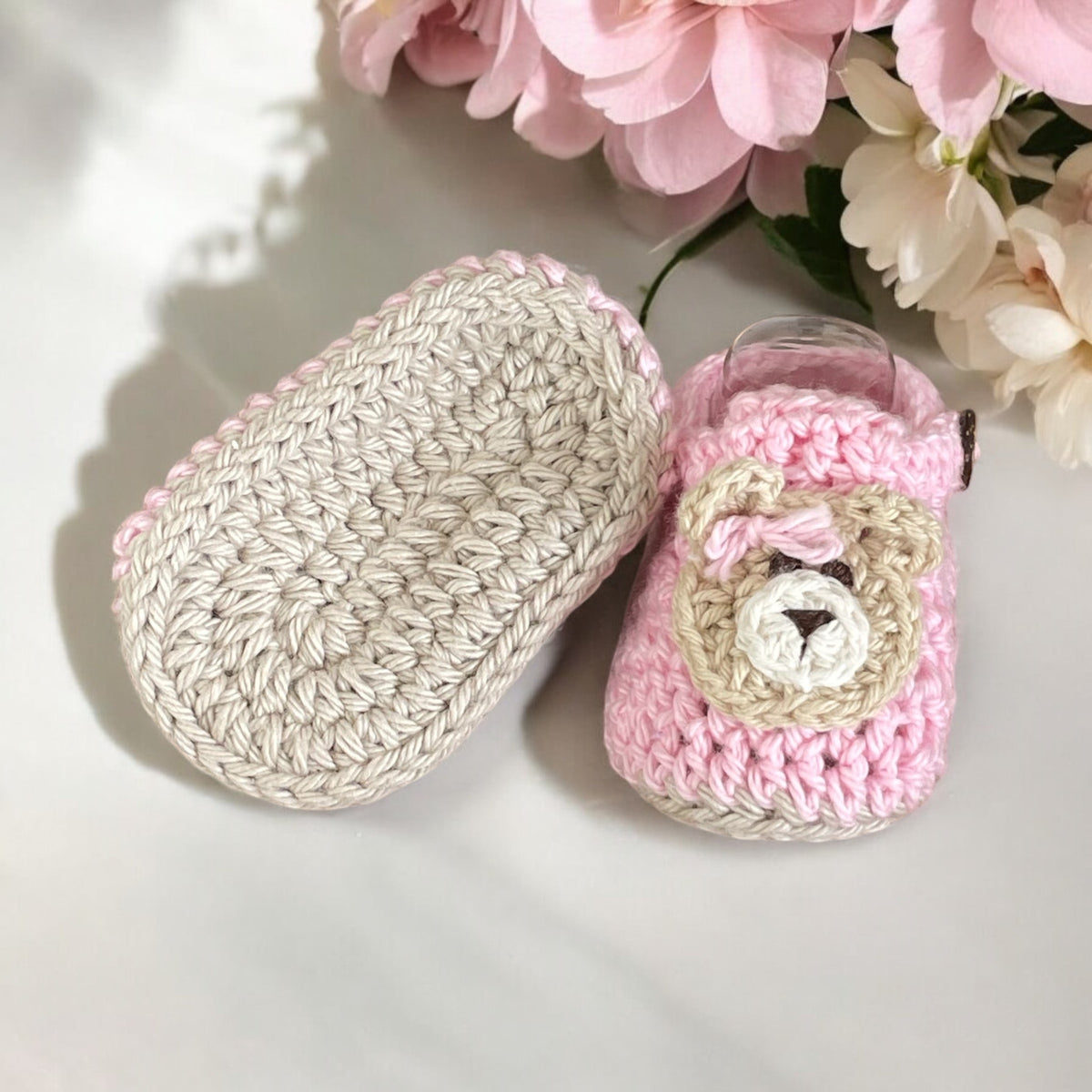 Teddy Bear Booties, Crochet Baby Booties