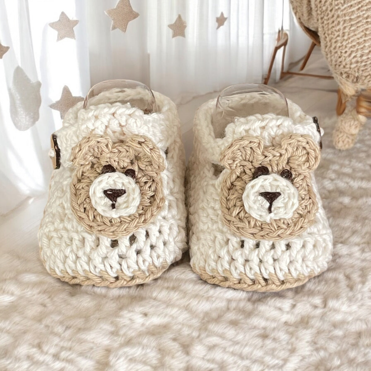 Teddy Bear Booties, Crochet Baby Booties