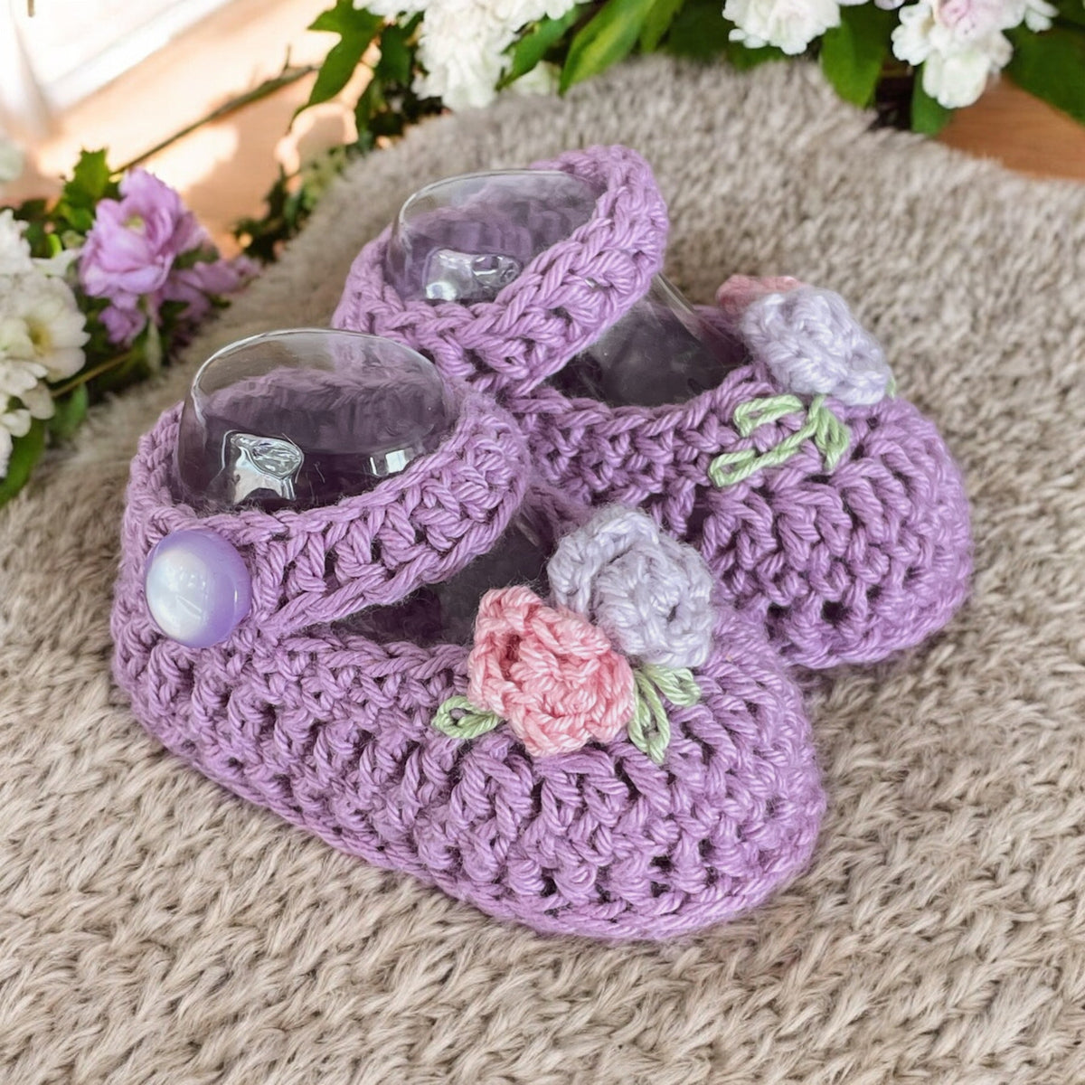 Crochet baby booties, Mary Jane rose shoes