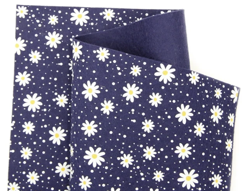 100% Pure Wool Felt - Daisies - Printed Felt