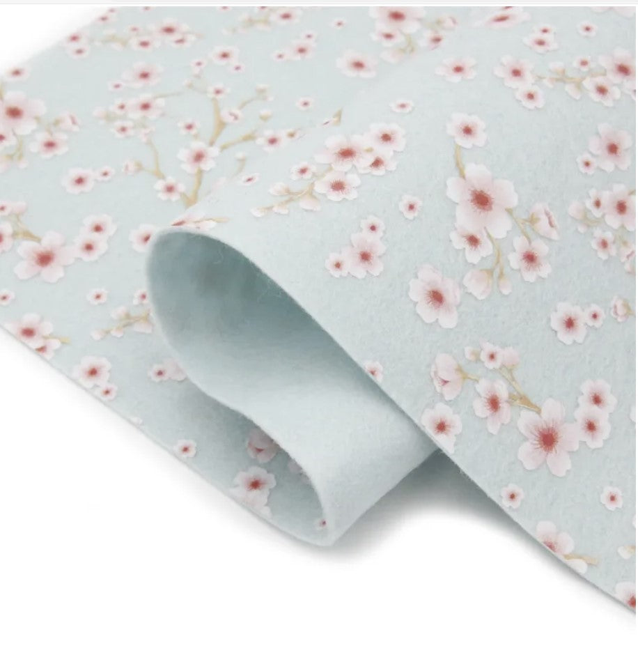 100% Pure Wool Felt - Cherry Blossom printed felt