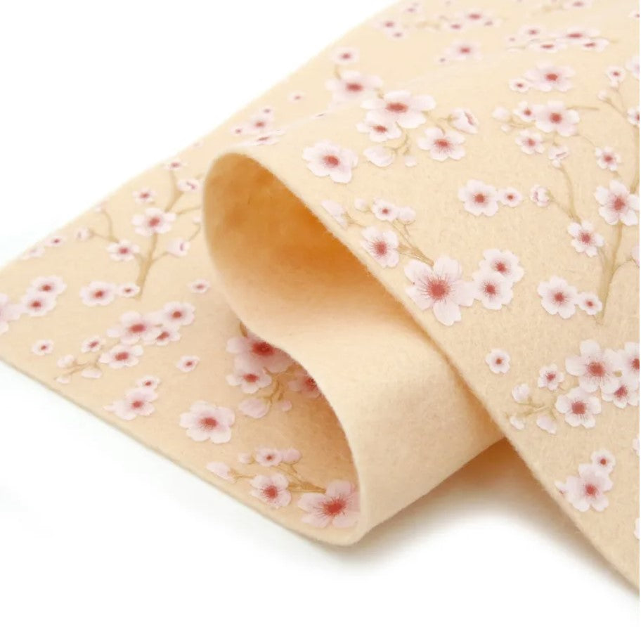 100% Pure Wool Felt - Cherry Blossom printed felt