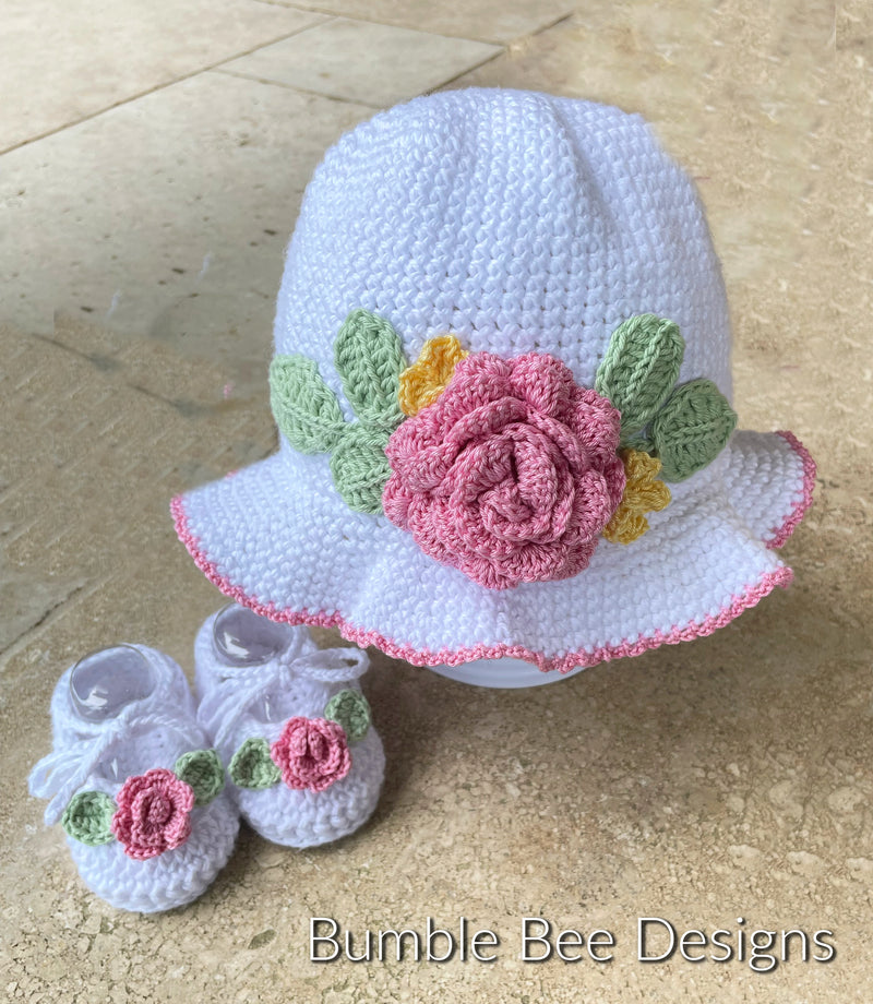 Rose Baby Sunhat - Cotton Baby Girl Bonnet - Panama Rose Hat - Cotton ...